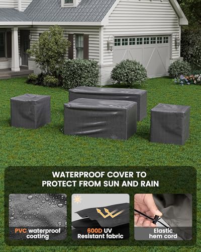 UDPATIO 8 Piece Aluminum Patio Furniture Set, Oversized Modern Outdoor Furniture Set with Olefin Fabric Cushion for Patio Deck Backyard, Dark Grey(with Waterproof Covers)