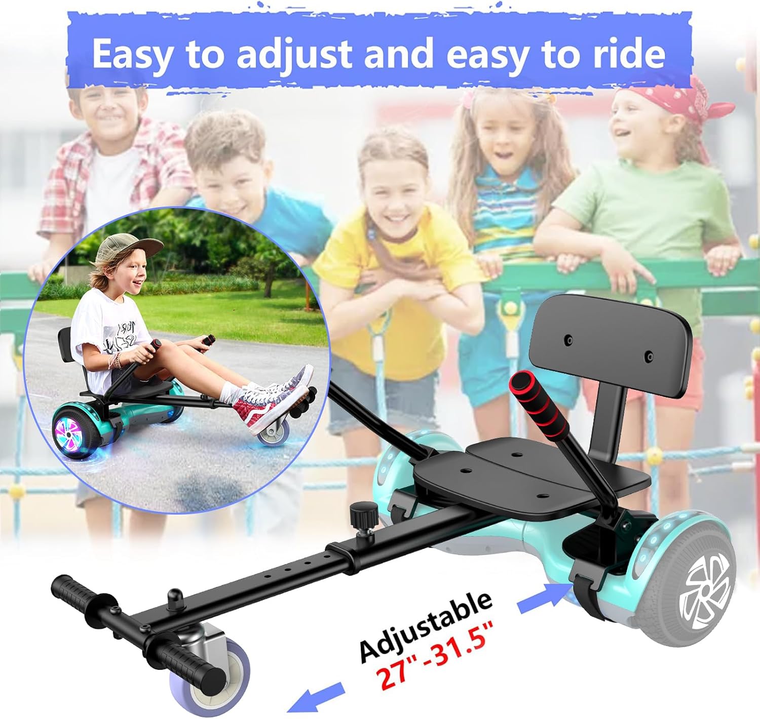 LIEAGLE Hoverboard Go Kart Combo, 6.5" Hoverboards with Seat Attachment, Self Balancing Scooter Hover Board Go Karts with Bluetooth Music LED Lights for Kids Adults Model-16