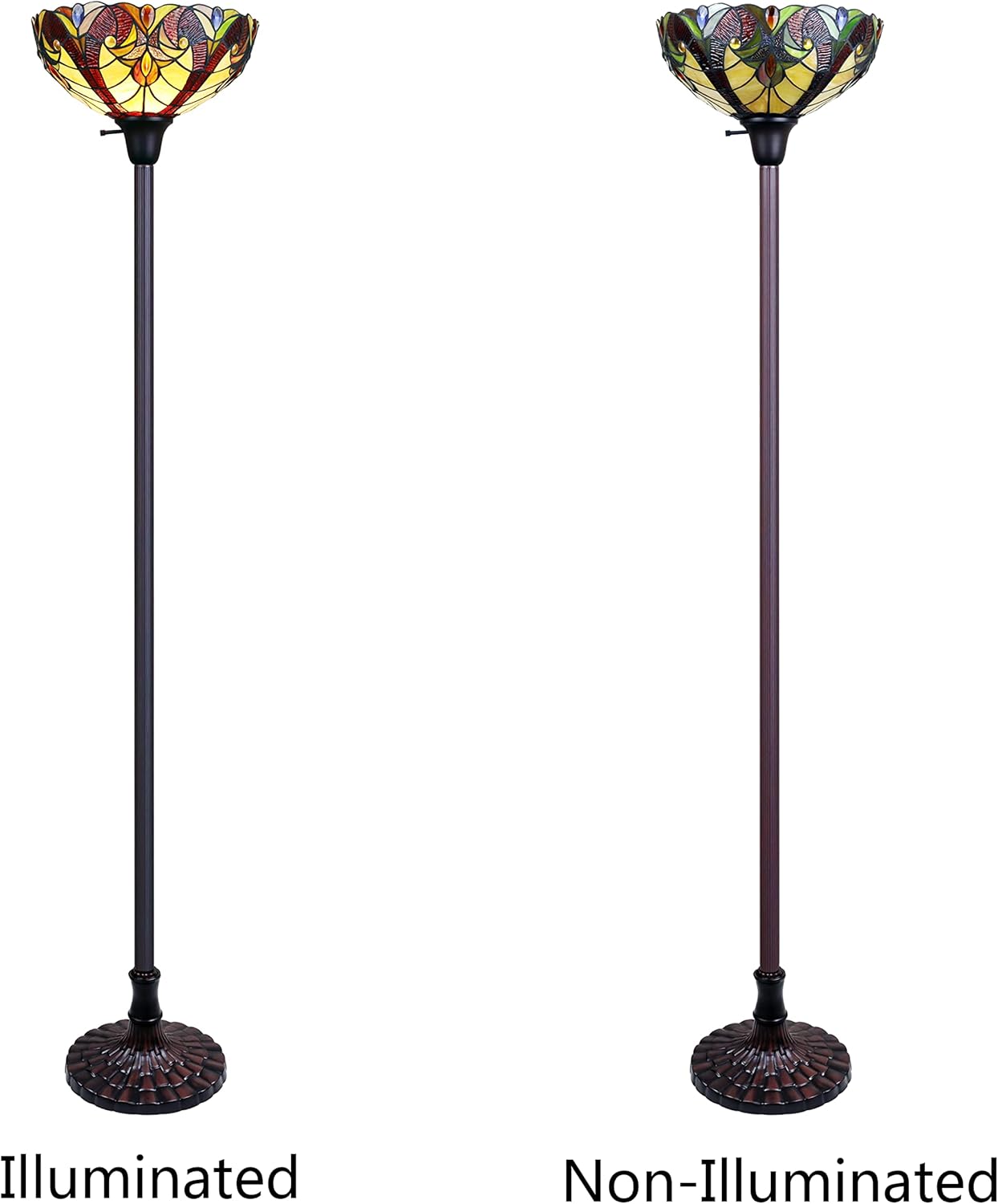 Chloe Lighting Adia Tiffany-Style Dark Bronze 1-Light Victorian Torchiere Floor Lamp 14" Shade