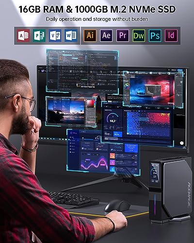 ACEMAGIC Mini PC Win 11 Pro, S1 N97 (up to 3.6 GHz) 16GB DDR4 512GB M.2 SSD Mini Desktop Computer, [25W TDP] Mini Computer Dual LAN, WiFi6/BT5.2, Support 4K Dual Display Micro PC for Office Business