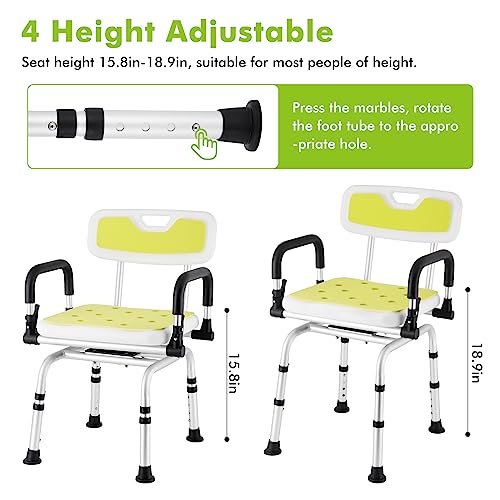 YUCHENGTECH Swivel Shower Chair with Armrests and Back Rotating Shower Chair for Seniors 360° Swivel Bath Chair Havy Duty Pivoting Shower Chair for Bathtub with Padded Seat Adjustabl Height