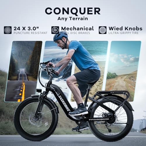 1500W Motor Peak Electric Bike for Adults and Teenagers, 48V 20AH Removable Battery Step Thru EBike, 30+MPH, 80 Miles Max Range, 24" Fat Tire Adult Electric Bicycles for 7 Speed