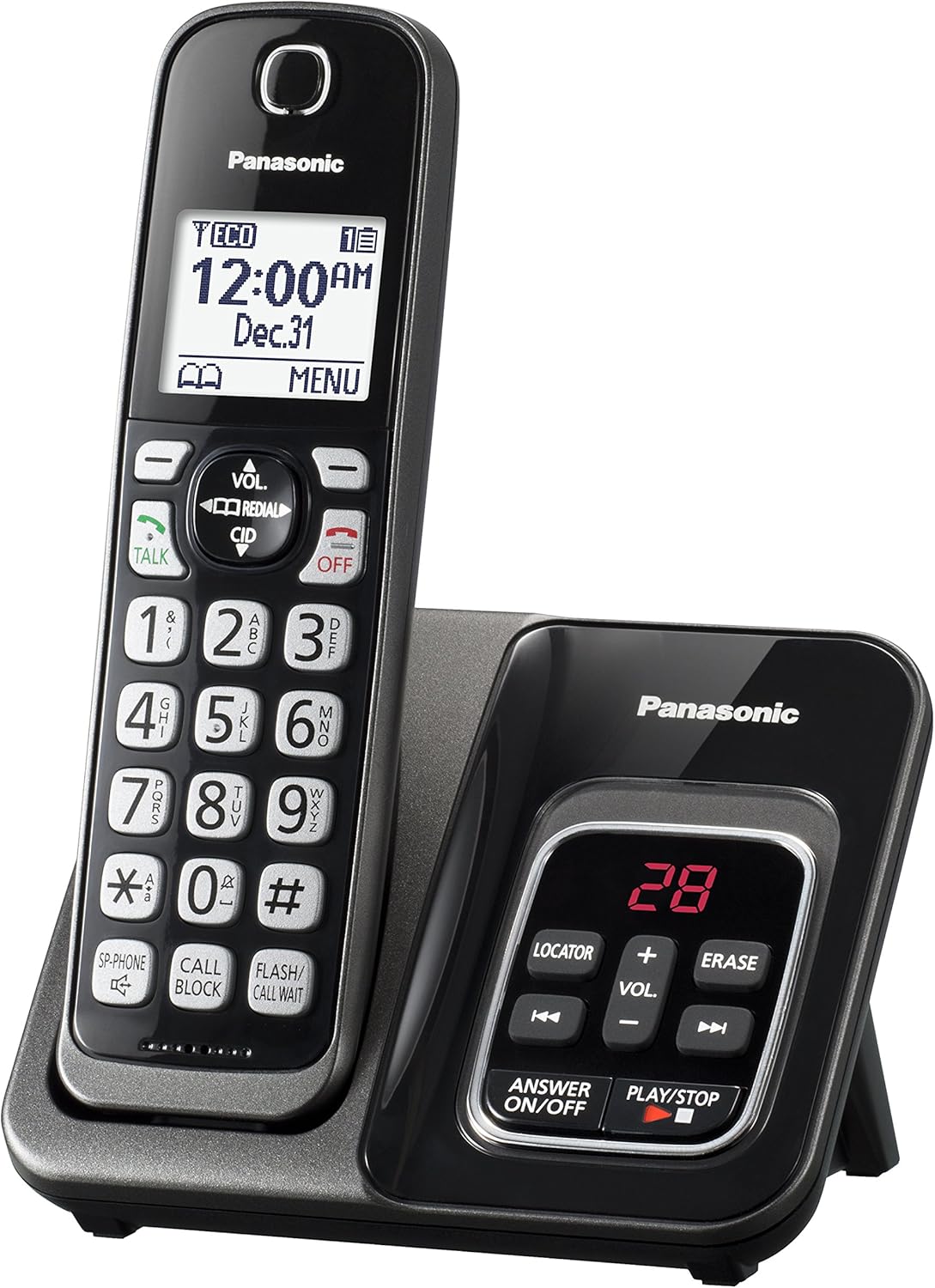 Panasonic DECT 6.0 Expandable Cordless Phone with Answering Machine and Smart Call Block - 2 Cordless Handsets - KX-TGD532W (White/Silver)