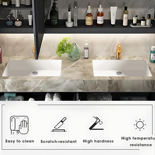 Double Bathroom Vanity Sink Set - Bathroom Vanity with Ceramic Basin Wall Mouted Cabinet includes Fashionable Green Solid Wood Cabinet Door Drawer (52IN)