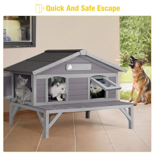 Aivituvin Cat House with Insulated Liner, Large Heated Feral Cats Shelter, Weatherproof Cat Condos for Outdoor Indoor Cats