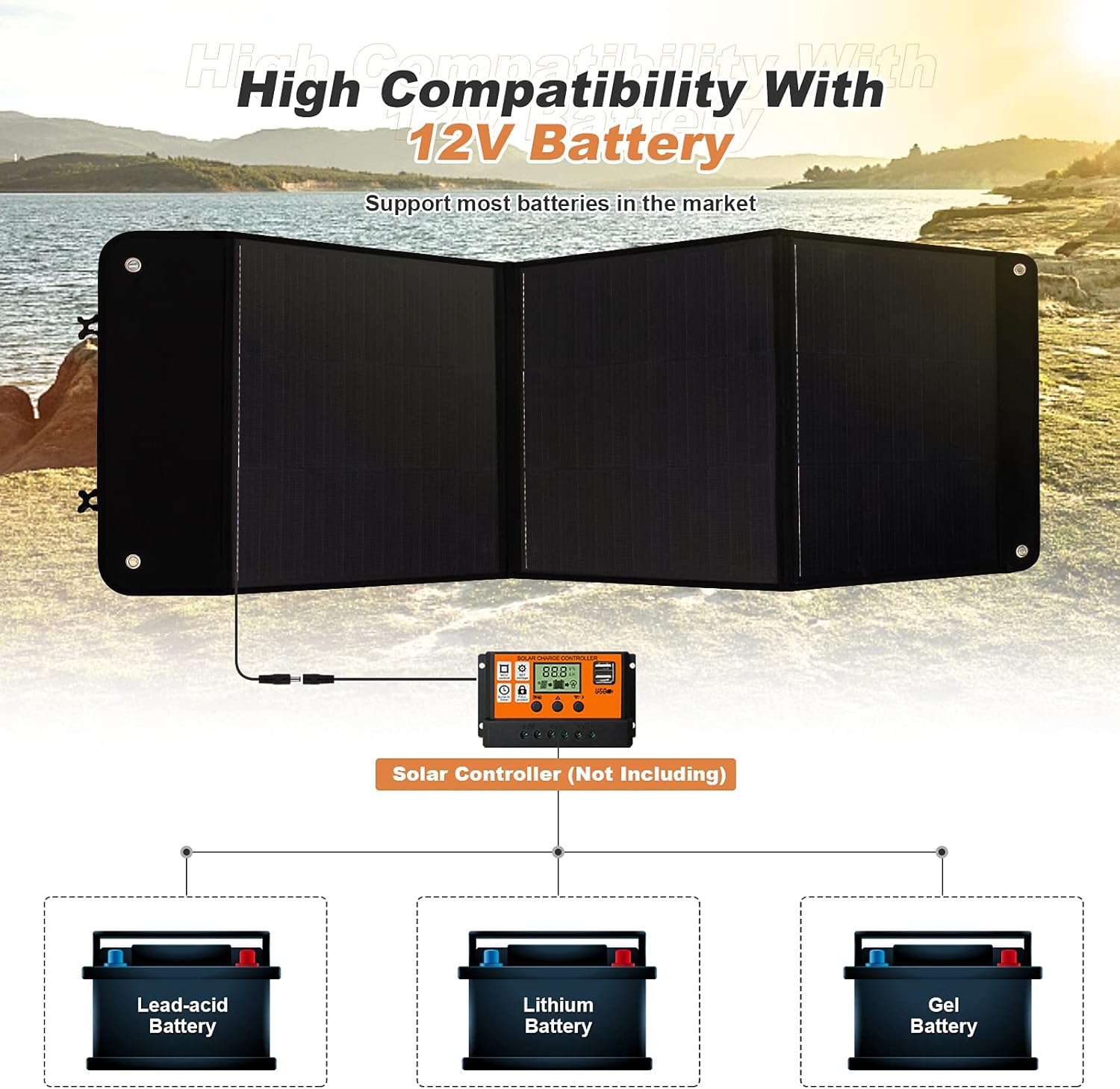 Upgrade Aguei 120W Foldable Solar Panel Monocrystalline for Portable Power Station Solar Generator Solar Charger 12V Battery with Auto 2.0/3.0 USB, for Outdoor RV Camper Off Grid Solar Power Backup