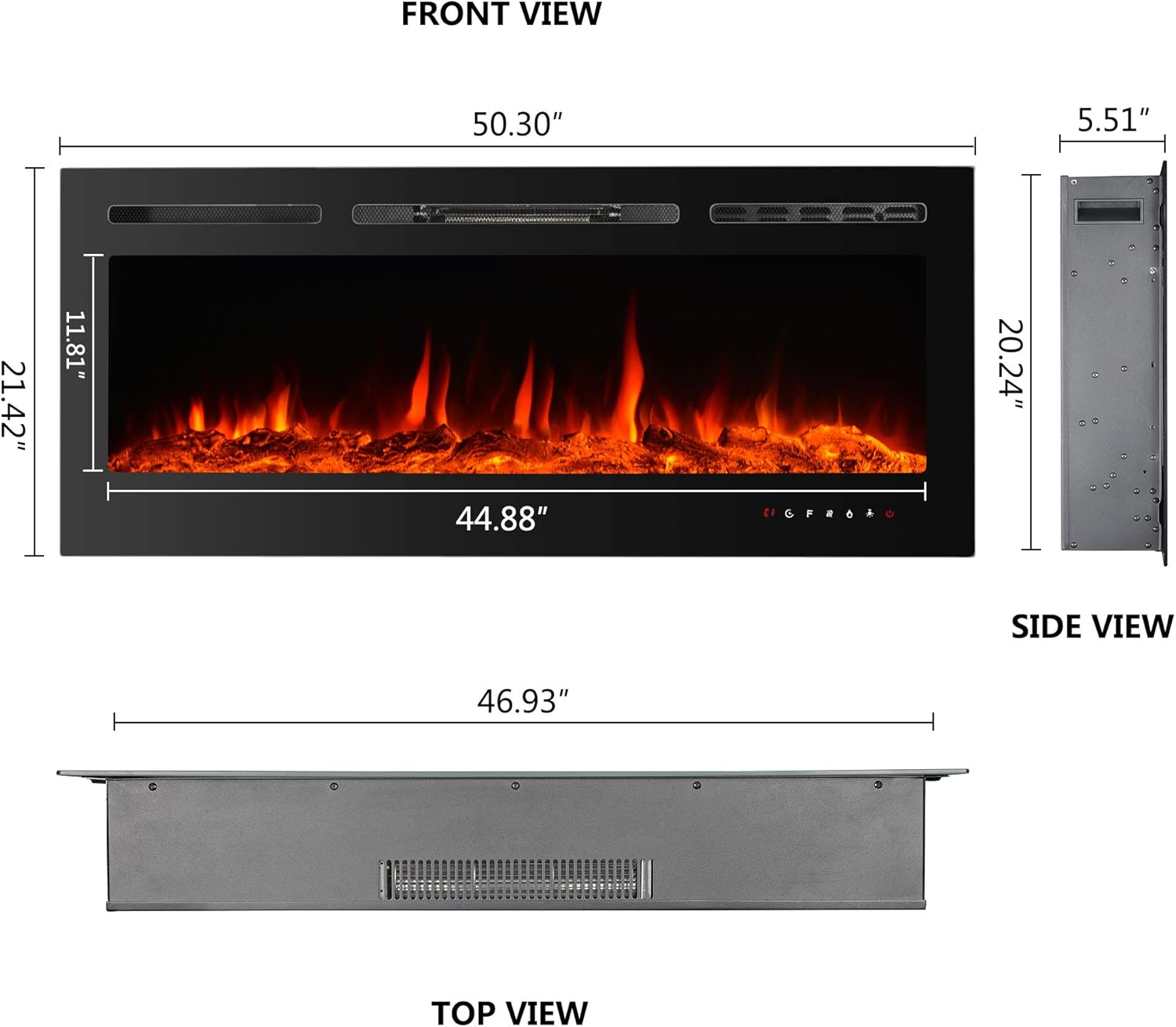 36 Inch Electric Fireplace Inserts, Wall Mounted Fireplace, Recessed Electric Fireplace, Led Fireplace, Linear Fireplace, 750/1500W