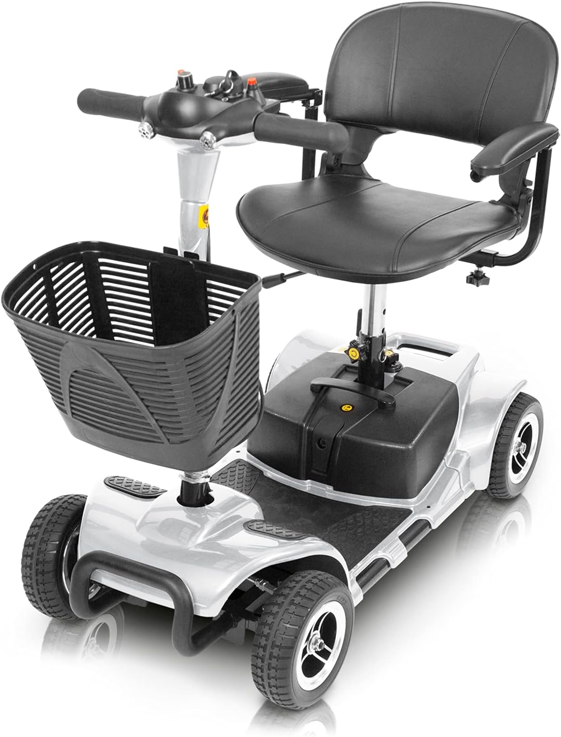 Vive 4 Wheel Mobility Scooter - Electric Powered Wheelchair Device - Compact Heavy Duty Mobile for Travel, Adults, Elderly - Long Range Power Extended Battery with Charger and Basket Included