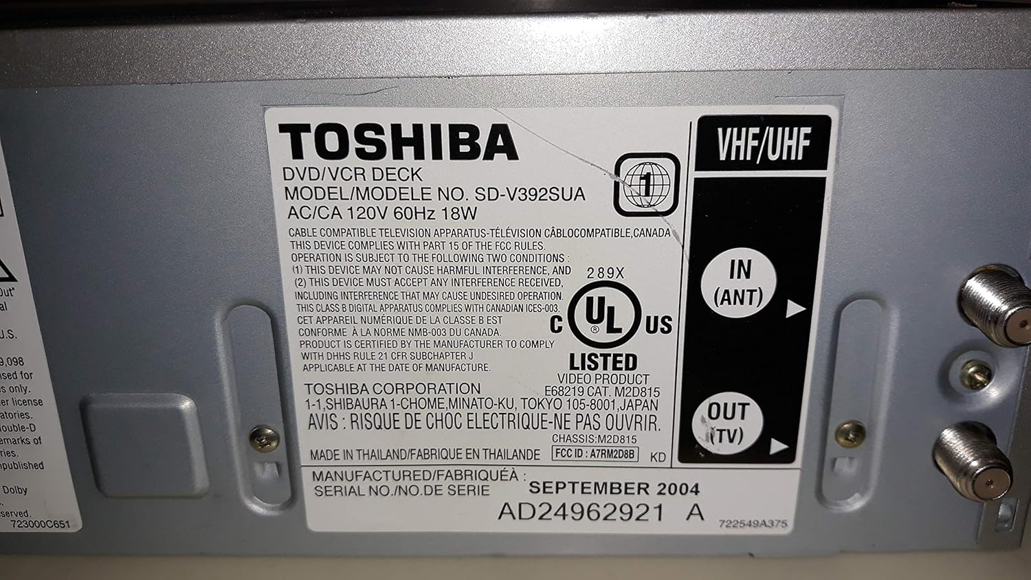 Toshiba SD-V392 DVD/VCR Combo , Silver