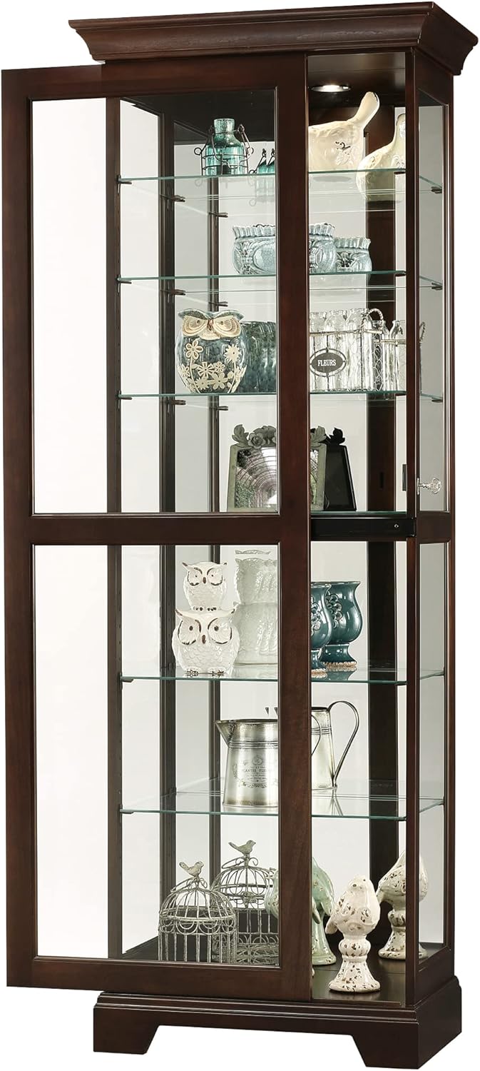 Howard Miller Martindale II Curio Cabinet 680-577 – Espresso Finish Home Decor, Six Shelves, Seven Level Display Case, Locking Slide Door, Halogen Light Switch