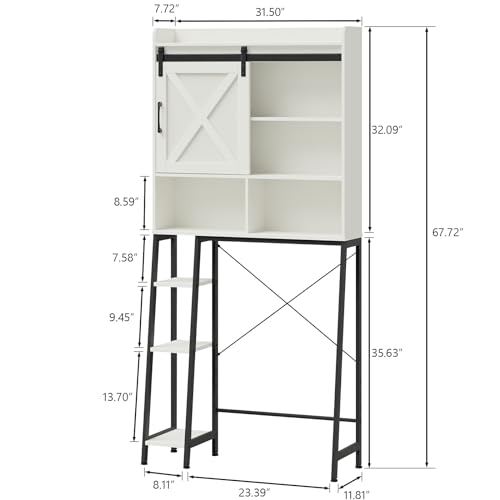 Over The Toilet Storage Cabinet, Farmhouse Storage Cabinet Over Toilet with Sliding Door && Toilet Paper Holder Stand, Home Space-Saving Toilet Rack, for Bathroom Restroom Laundry
