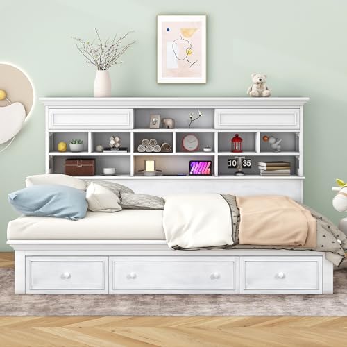 LZ LEISURE ZONE Twin Size Daybed with Trundle, Upholstered Twin Daybed Frame, Tufted Upholstered Design Daybed and Trundle Set, Twin Size Daybed Frame, Black