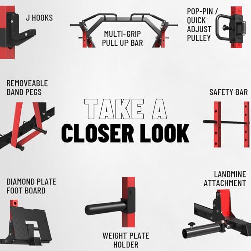 Mikolo Power Cage, Power Rack with Cable Crossover System, 1500LBS Squat Rack with LAT Pull Down System, Workout Cage with Pulley System for Fitness Home Gym
