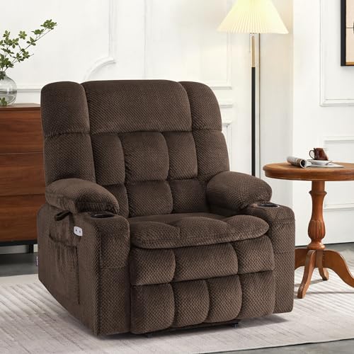 MCombo Dual Motor Power Lift Recliner Chair with Massage and Heat for Elderly People, Infinite Position, USB Ports, Cup Holders, Fabric 7890 (Medium-Regular, Burgundy)