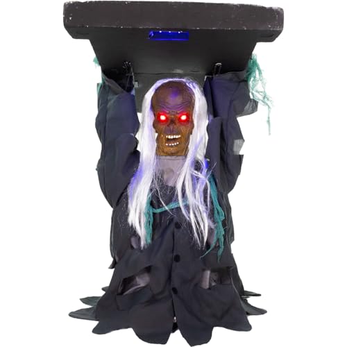 Haunted Hill Farm Life-Size 2.9-Ft Animatronic Gravely Granny by Tekky Halloween Decoration with Motion-Activated Sounds