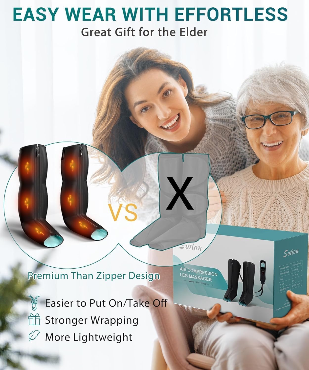 Leg Massager with Heat for Circulation and Pain Relief - Air Compression Massage for Foot & Calf,Foot and Leg Massager Compression Boot with 4 Modes 4 Intensities,and 3 Heats,Best Gifts for Mom, Dad
