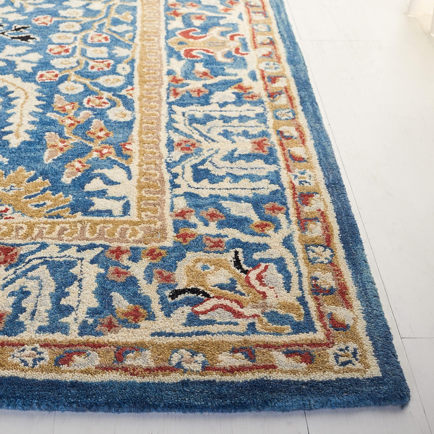 SAFAVIEH Antiquity Collection X-Large Area Rug - 11' x 15', Dark Blue & Multi, Handmade Traditional Oriental Wool, Ideal for High Traffic Areas in Living Room, Bedroom (AT64B)