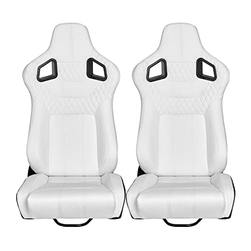 Universal Racing Seats, Pair of Bucket Seats with Dual Lock Sliders for Front-Back Adjustment, PVC Leather Racing Seats for Cars (White)
