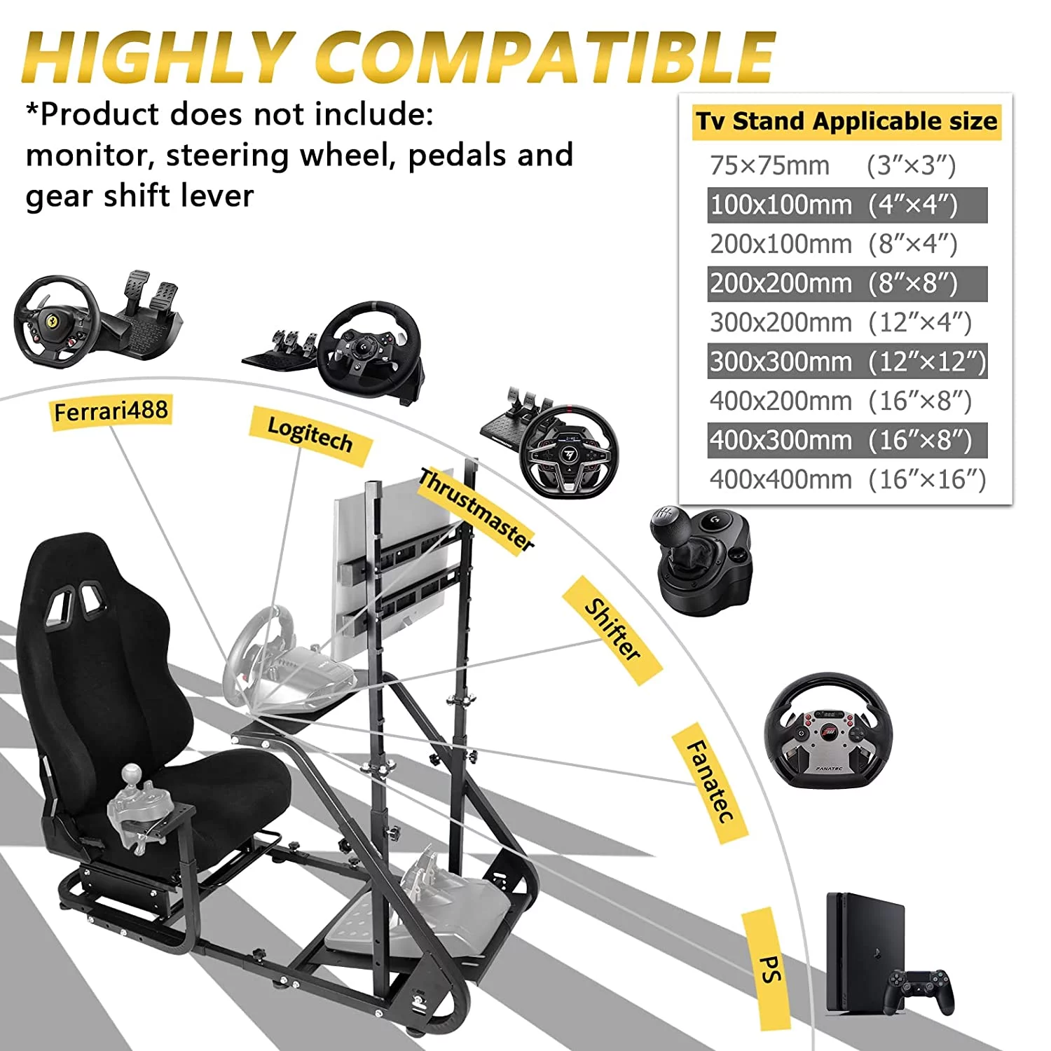 Marada G923 Racing Simulator Cockpit with Monitor Stand Game Seat Fit for Logitech G920 T500 Fanatec