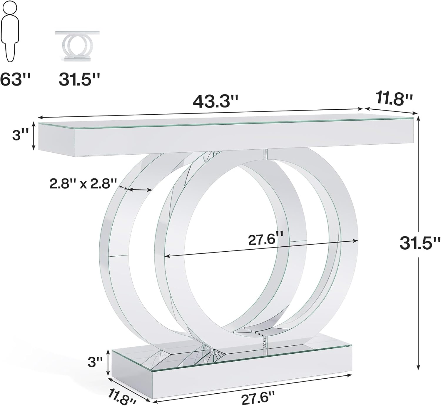 Tribesigns 43.3-Inch Mirrored Console Table, Modern Entryway Table with Thickened Mirror Finish Tabletop, Rectangle Glass Sofa Table Foyer Table for Living Room, Entrance, Hallway