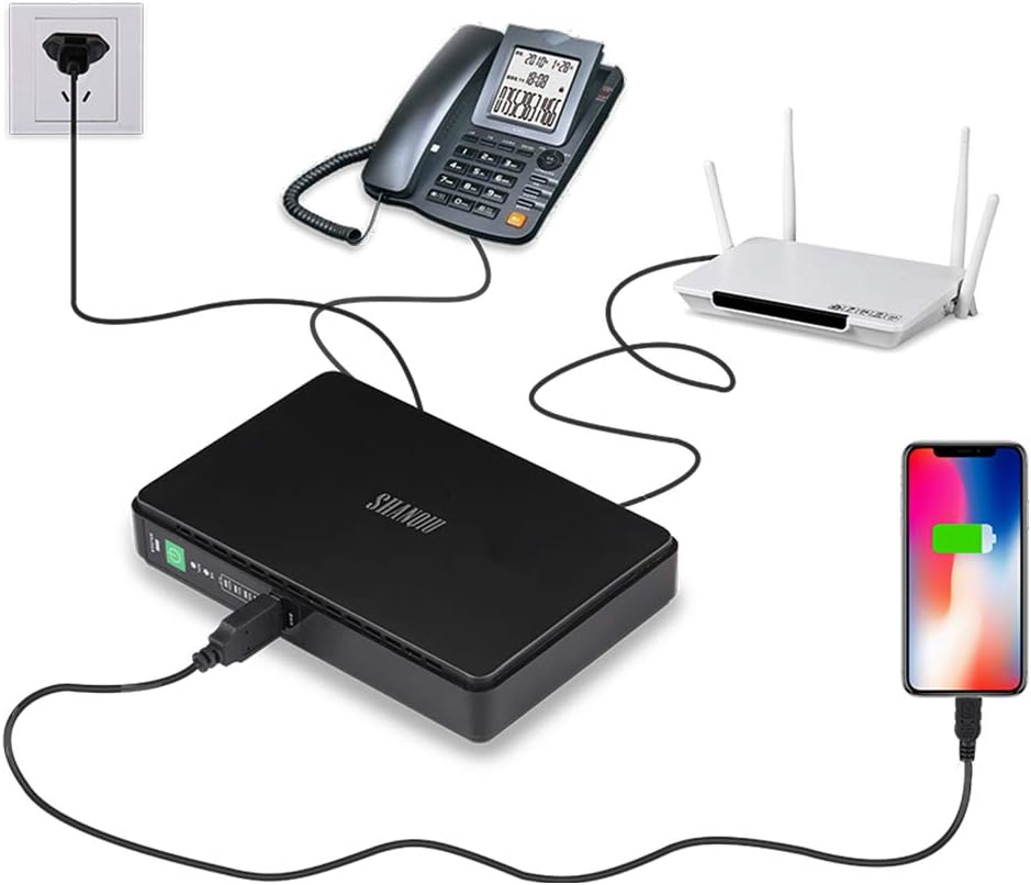 Mini UPS Battery Backup Uninterruptible Power Supply for Router, Modem, Security Camera, Built-in 10000mAh Batterypack with Input AC Output USB 5V DC 9V/12V POE 24V/48V (100Mbps)
