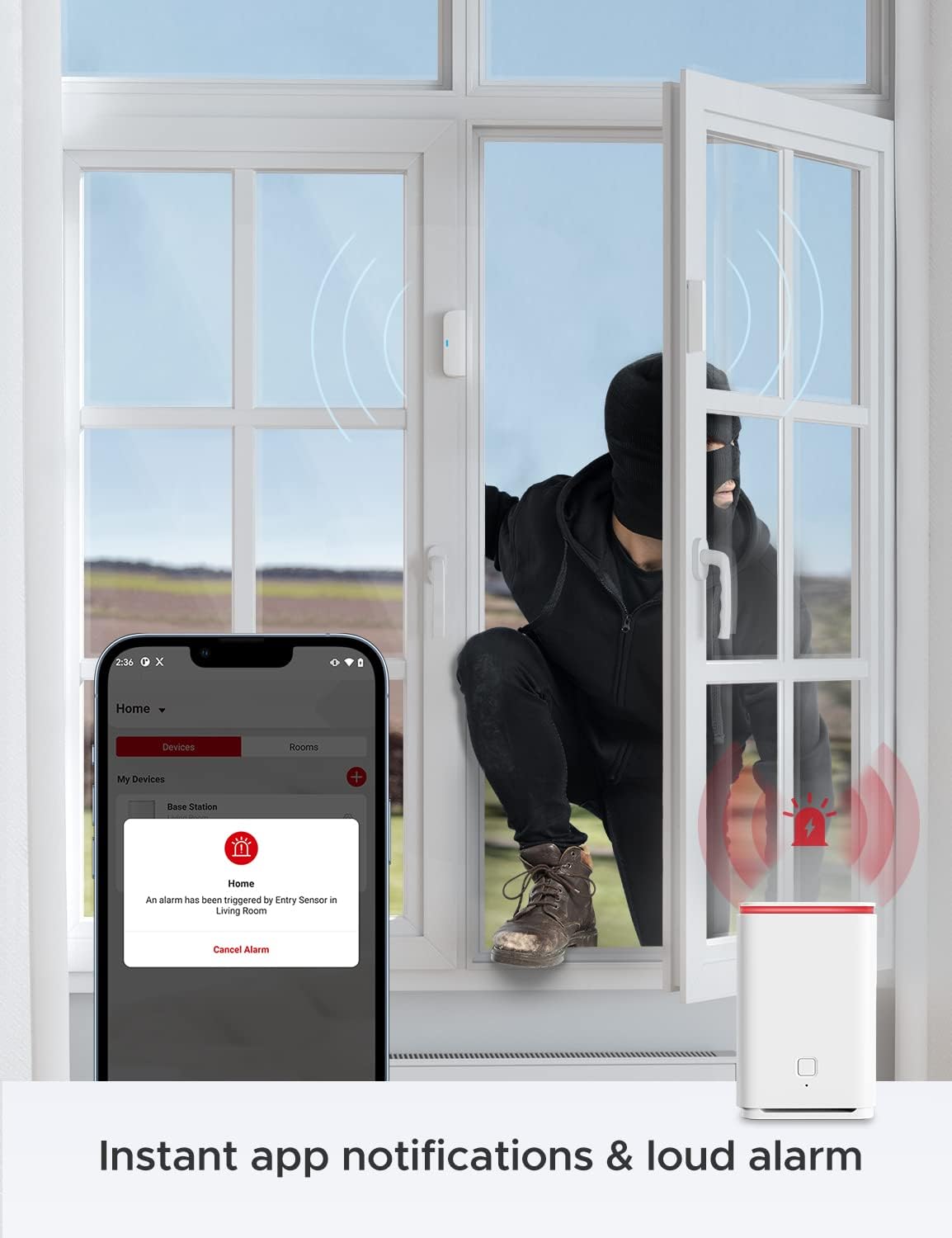 X-Sense Home Security System, 5-Piece Wireless Alarm Kit with Base Station, Motion Sensor, Entry Sensor, Remote Control, 1 1/4 Mile Wireless Range, Works with Alexa, No Contract, for Indoor Security