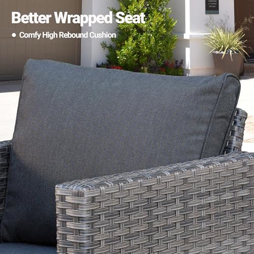 ovios Patio Furniture Set, 6 Piece Outdoor Wicker Sofa with Swivel Rocking Chairs and Comfy Cushions, High Back Rattan Couch Conversation Set, Orange Red