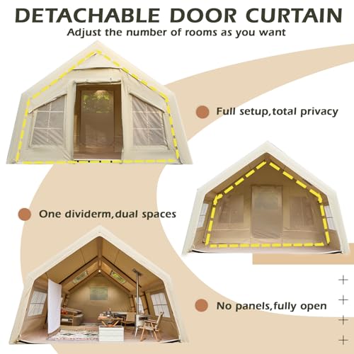 YOLENY Inflatable Tents for Camping, 4/6/8/10/12 Person Tent with TPU Skylight, Mesh Windows, Stove Jack & Pump, Easy Setup 4 Season Glamping Tent, Waterproof & Windproof