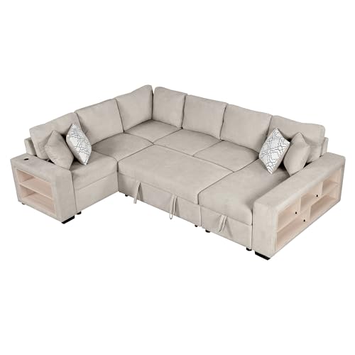 Oversized U-Shaped Sectional Sofa Couch Plush Corduroy Upholstered Modular Deep Seat Sofa&Couch Sectional W/Right Facing Chaise Lounge and 7 Toss Pillows for Home Apartment Living Room Furniture Sets