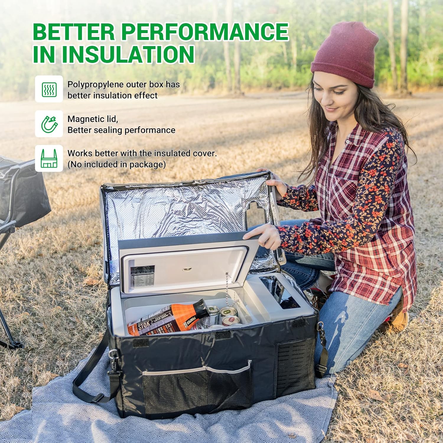 F40C4TMP Portable Refrigerator 20 Quart 12 Volt Freezer (-7.6℉~50℉) 18L Car Fridge With Compressor 110-240V AC For Camping, Truck, RV, Travel, Boat and Home Use
