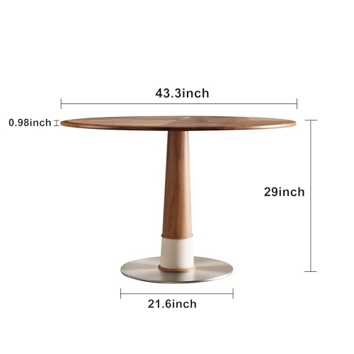 Modern Round Wooden Dining Table - Round Dining Table for 4 to 6 People - Solid Wood Legs, Metal Base - Round Kitchen Table for Dining Room Table - Easy Assembly，Walnut ，43.3"