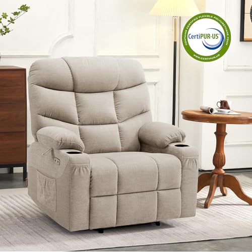 MCombo Power Lift Recliner Chair with Extended Footrest for Elderly People, Fabric 7287 (Navy Blue, Medium)