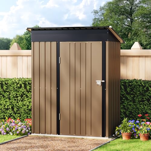 10X12X7.5 FT Outdoor Steel Storage Shed with Lockable Doors, 2 Windows, Transparent Roof Panels (Wood Panels & Frame Floor Not Included), Ideal for Patio Storage,Garbage Can, Chicken Coop，Brown