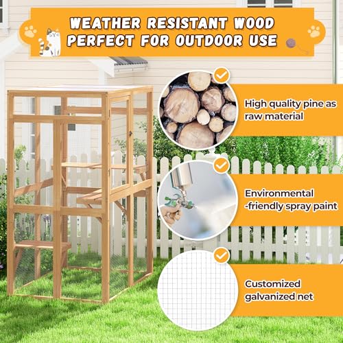 Catio Outdoor Cat Enclosure, Wooden Catio with Window Access for Patio, Indooe Kitty House (Black)