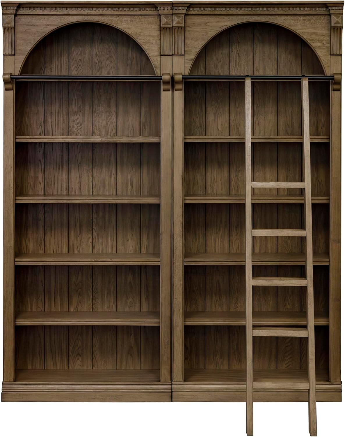 Martin Furniture Traditional 8' Tall Bookcase Wall with Ladder, Storage Organizer, Display Shelf Unit for Office, Living Room, Brown