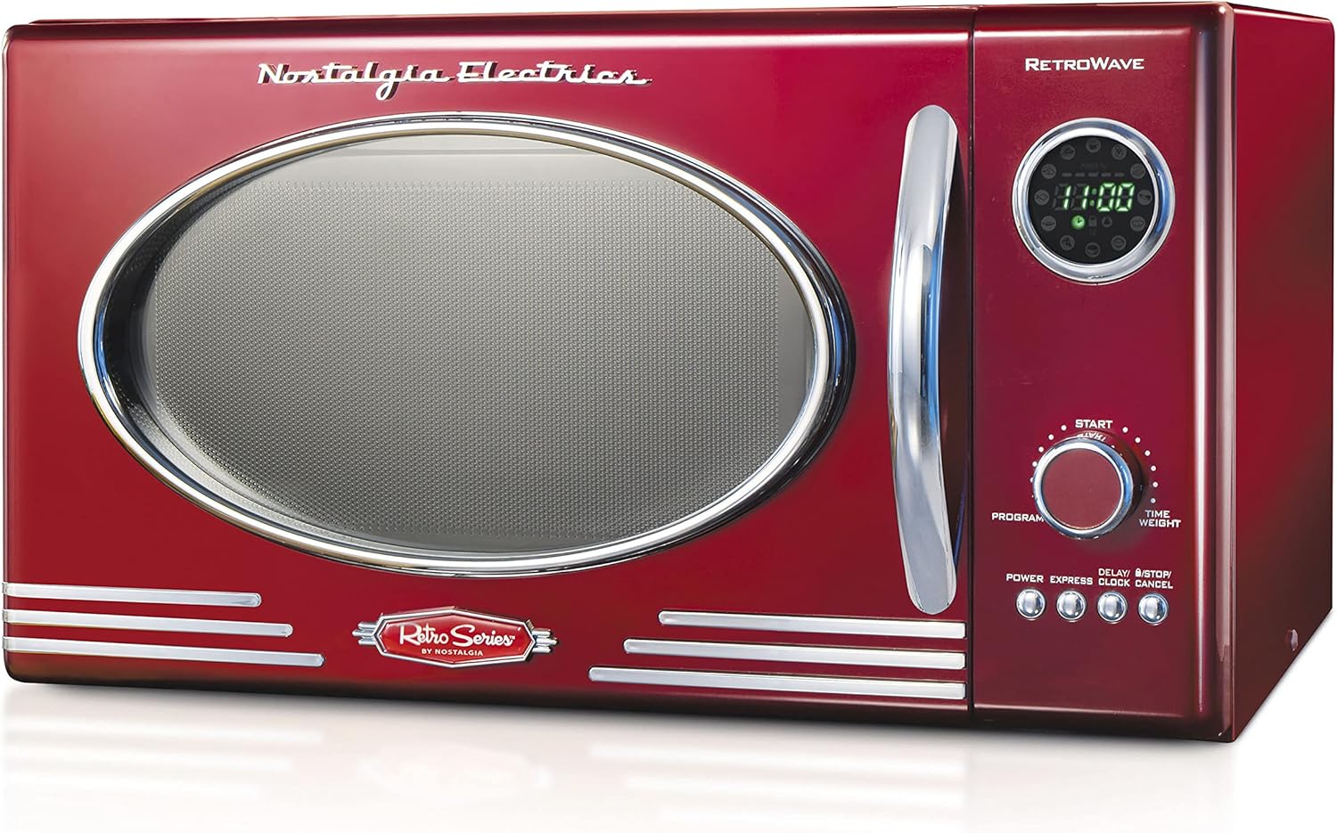 Nostalgia Retro Countertop Microwave Oven, 0.9 Cu. Ft. 800-Watts with LED Digital Display, Child Lock, Easy Clean Interior, Red & WK17RR Retro Stainless Steel Electric Water Kettle, 1.7 L, retro red