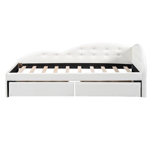 Velvet Upholstered Daybed, Twin Size Modern Sofa Bed Day Bed Frame with Button Tufted and Double Storage Drawers for Bedroom, Living Room, Guestroom, No Box Spring Needed, Gray
