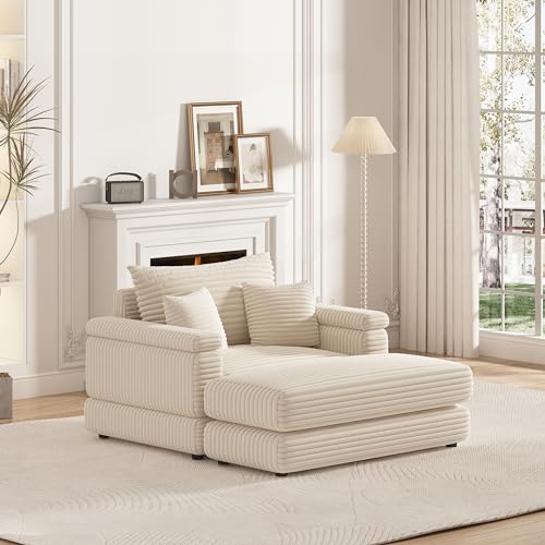 Sectional Sofa for Living Room, 86.6 Inch Corduroy 3 Seater Sofa with 3 Back Pillows, 2 Toss Pillows and Two Ottoman,Comfy Sofa Deep Seat Couch for Living Room