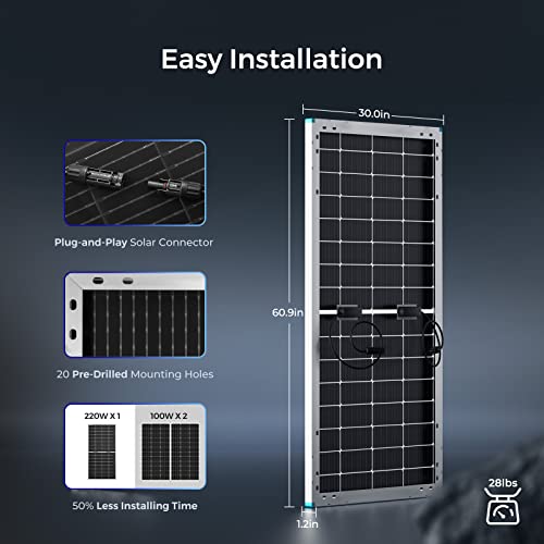 Renogy N-Type 16BB 250W Bifacial Solar Panel, 12V 250 Watt Solar Panel Double-Side 25% High-Efficiency, PV Module Power Charger for RV Marine Rooftop Farm Battery and Other Off-Grid Applications
