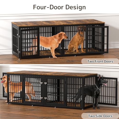 48 Inch Heavy Duty Dog Crate Furniture for Large Dogs, Decorative Pet House End Table, Extra Large Wooden Cage Kennel Furniture Indoor, Natural and White