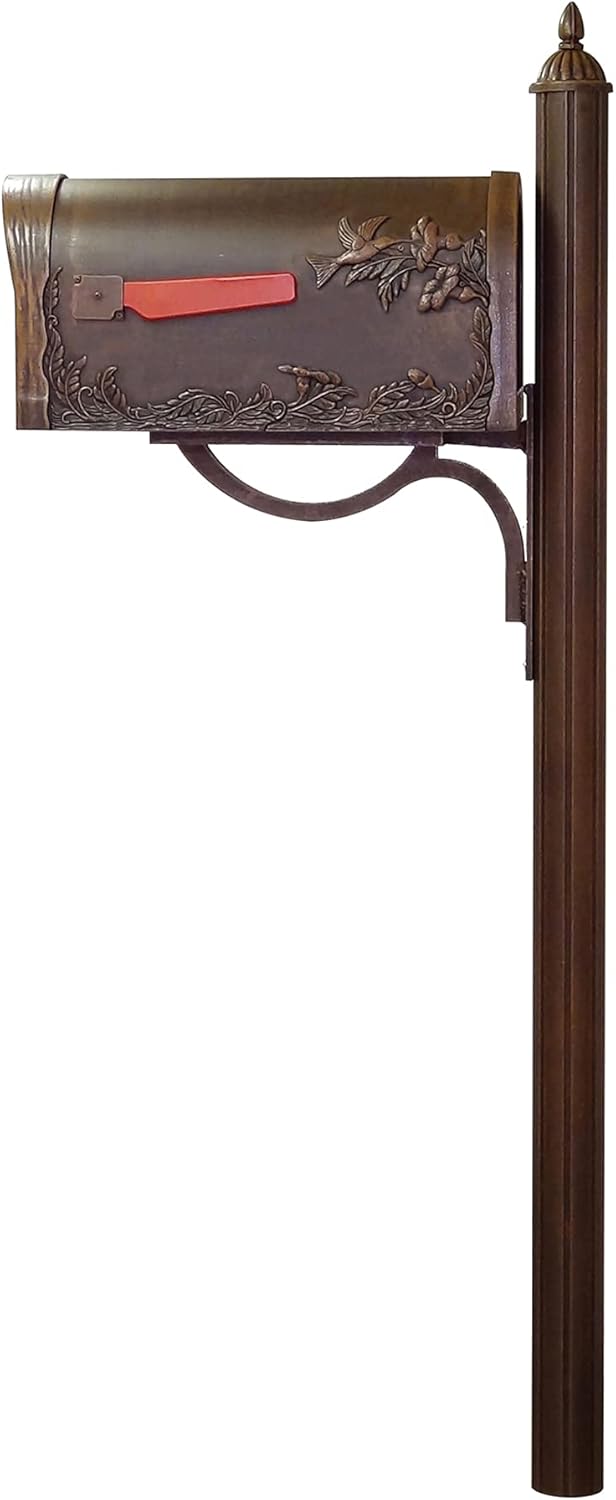 Special Lite Products Durable Hummingbird Curbside Mailbox with Locking Insert and Richland Mailbox Post, Copper