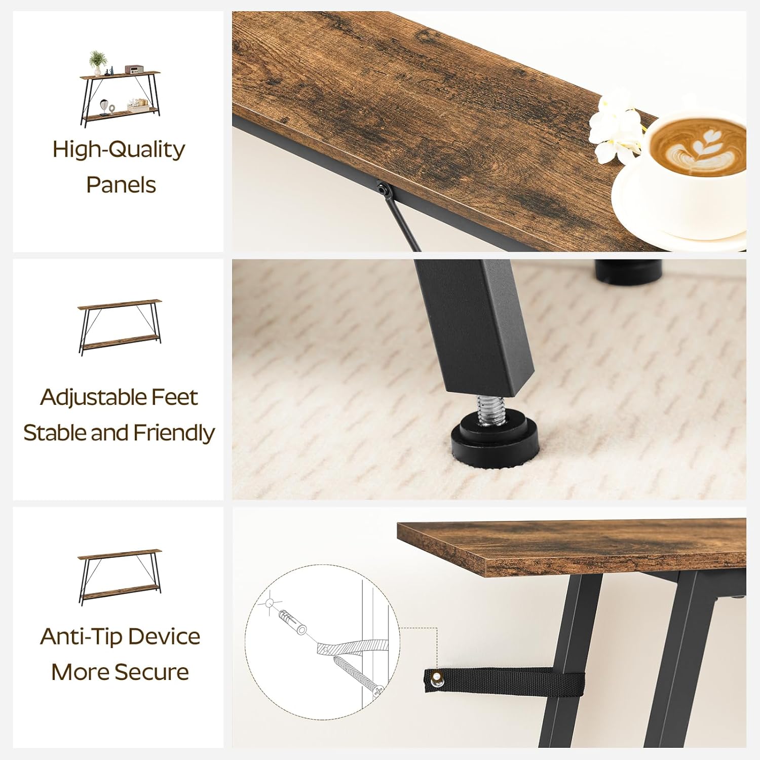 Console Table, Narrow Long Entryway Table, Industrial Skinny Sofa Tables, 2-Layer Hallway Table for Entryway, Display Table Behind Couch, Rustic Brown and Black CT20BR-CT14BR