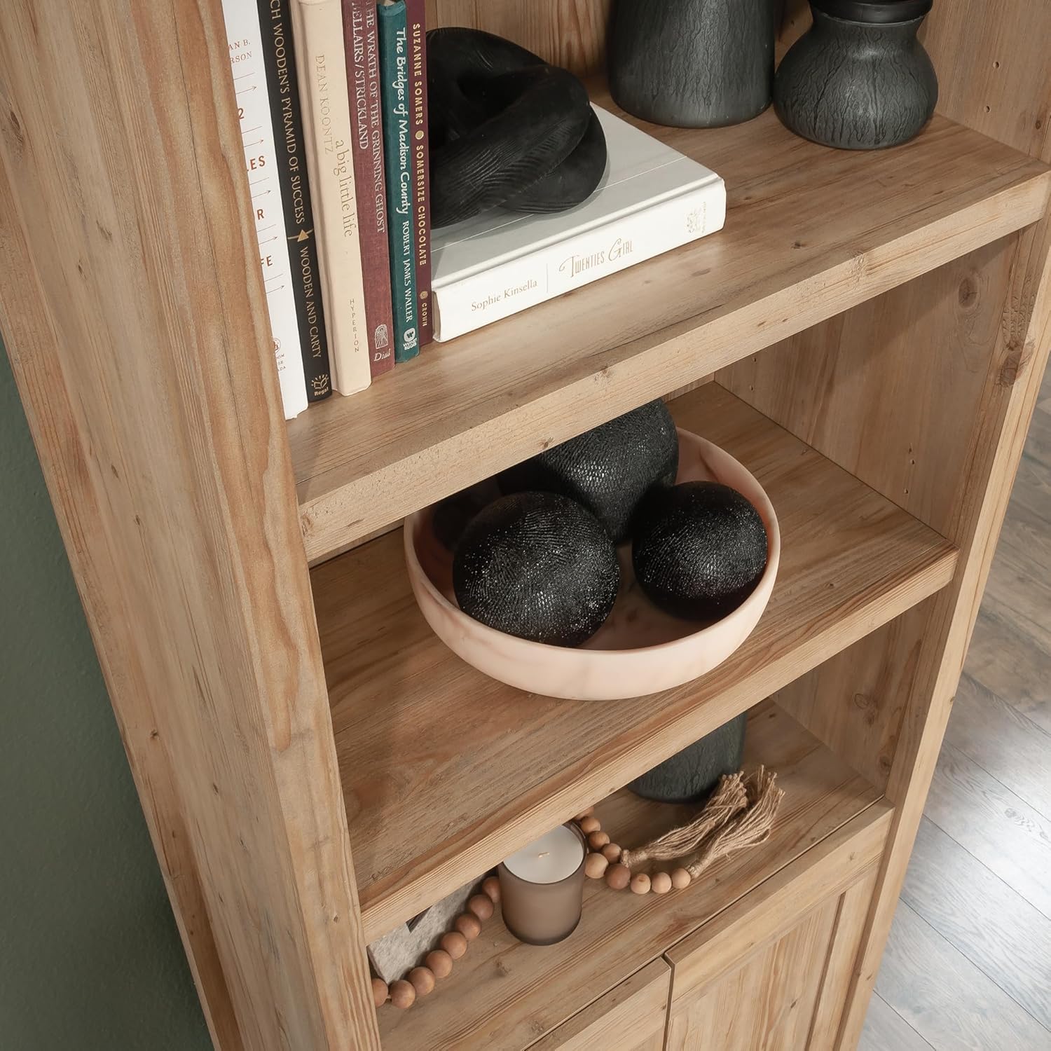Sauder Select Bookcase with Doors, Khaki Pine Finish