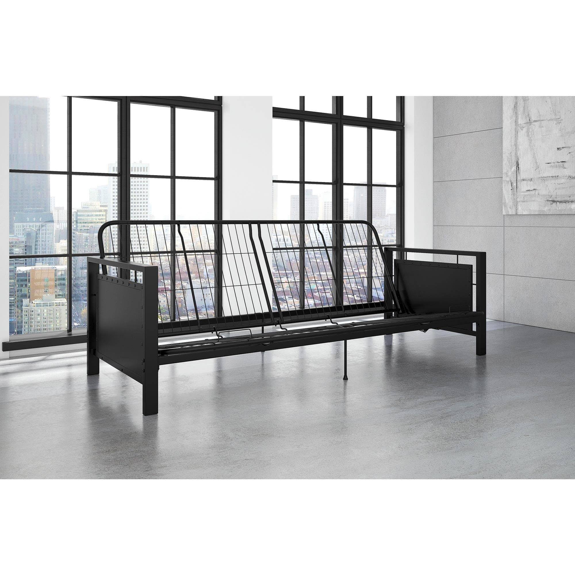 DHP Henley Metal Arm Futon Frame, Black Metal