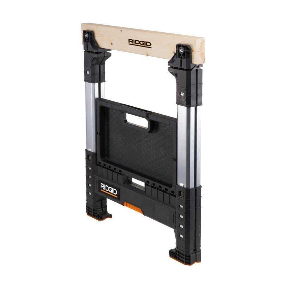 RIDGID 230710 32 in. Polypropylene Folding Sawhorse with Adjustable Metal Legs