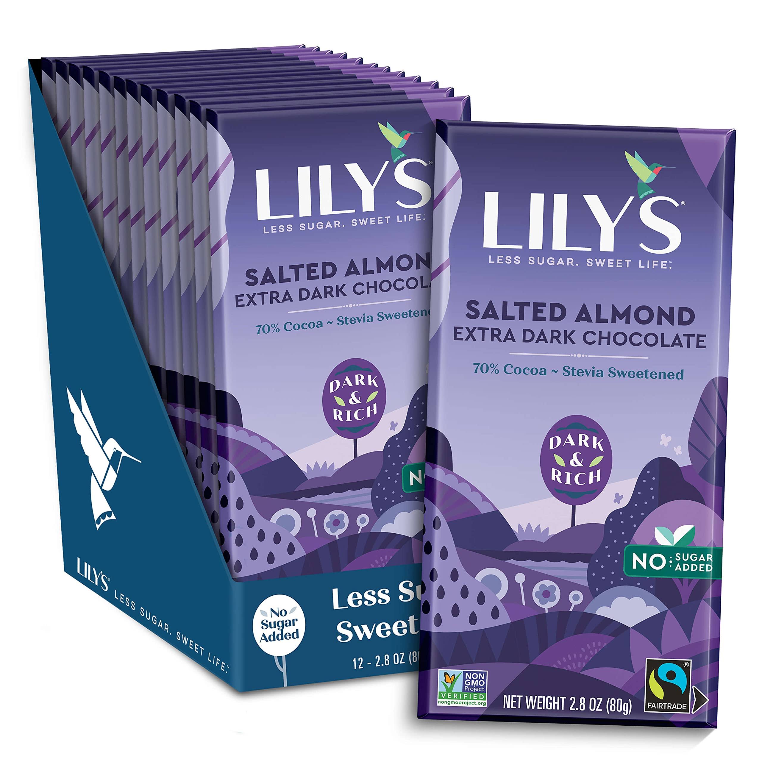 Salted Almond Dark Chocolate Bar by Lily&s Sweets Stevia Sweetened No Added Suga