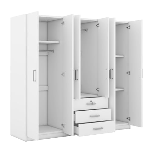 Large Wardrobe Closet 6 Doors, 70.9" W Wooden Wardrobe Cabinet with Big Drawers, Bedroom Armoire Dresser Wardrobe Clothes Organizer (Gray)