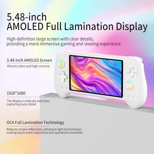 RG557 Handheld Retro Gaming Console 33 Emulators 42K+ Preloaded Games 5.48” AMOLED Display Android 14 8K TV Output Portable Video Game Console for Kids & Adults (White 512G)