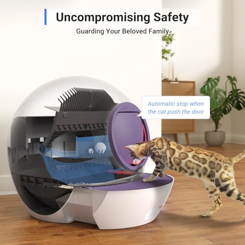 ELS PET Self Cleaning Litter Box for Multiple Cats with 2 Pack Litter, Automatic Cat Litter Box Self Cleaning 60L Large Box, Spaceship Self Cleaning Cat Litter Box App Control & Odor-Free White