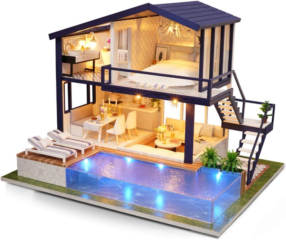 DIY Dollhouse Miniature Kit with Furniture, 3D Wooden Miniature House , 1:24 Scale Miniature Dolls House kit M2132